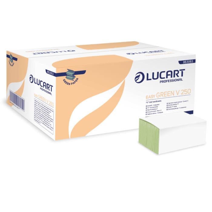 Prosoape de hartie verzi V fold Lucart 21.5X25 cm 1 strat 250 buc/pachet Lucart imagine 2022 depozituldepapetarie.ro